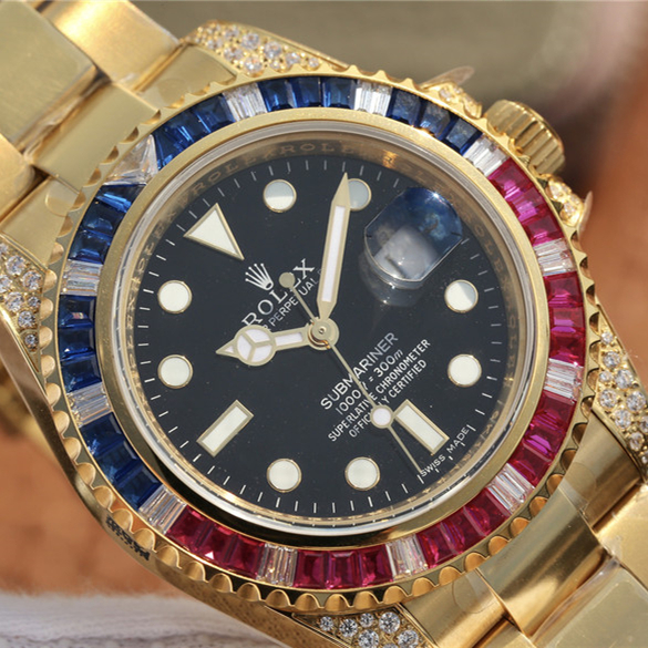 Rolex Submariner Golden Blue / Red Diamond Black Dial 40mm